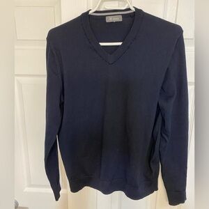 Women Ibex long sleeve V neck merino wool blend sweater Small navy blue